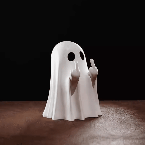 Funny Middle Finger Ghost Figurine – Cute Spooky Halloween Desk & Home Decor
