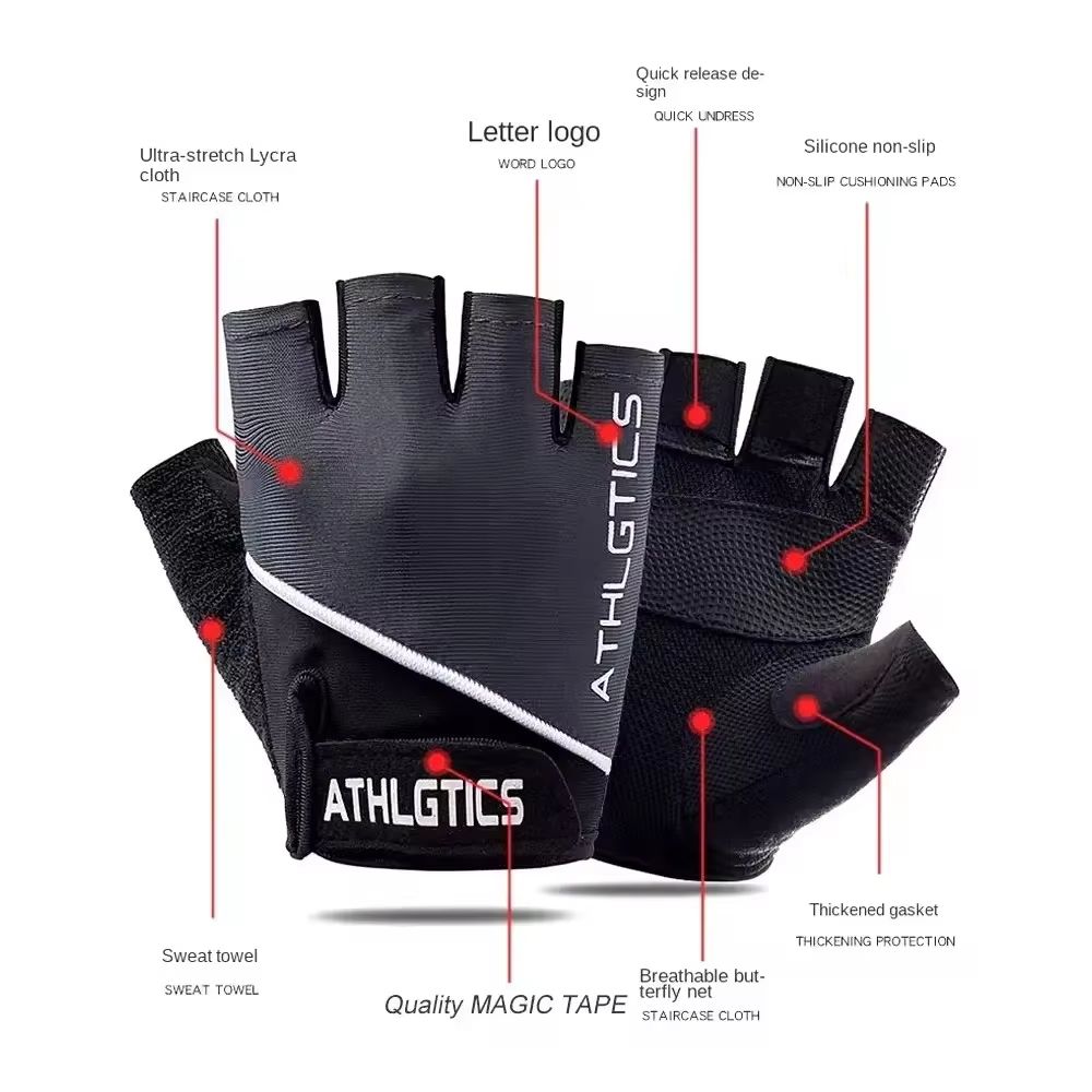Anti-Slip Fingerless Gym Gloves - Shock-Absorbing Breathable Sports Gloves for Training, Weight Lifting, and Cycling