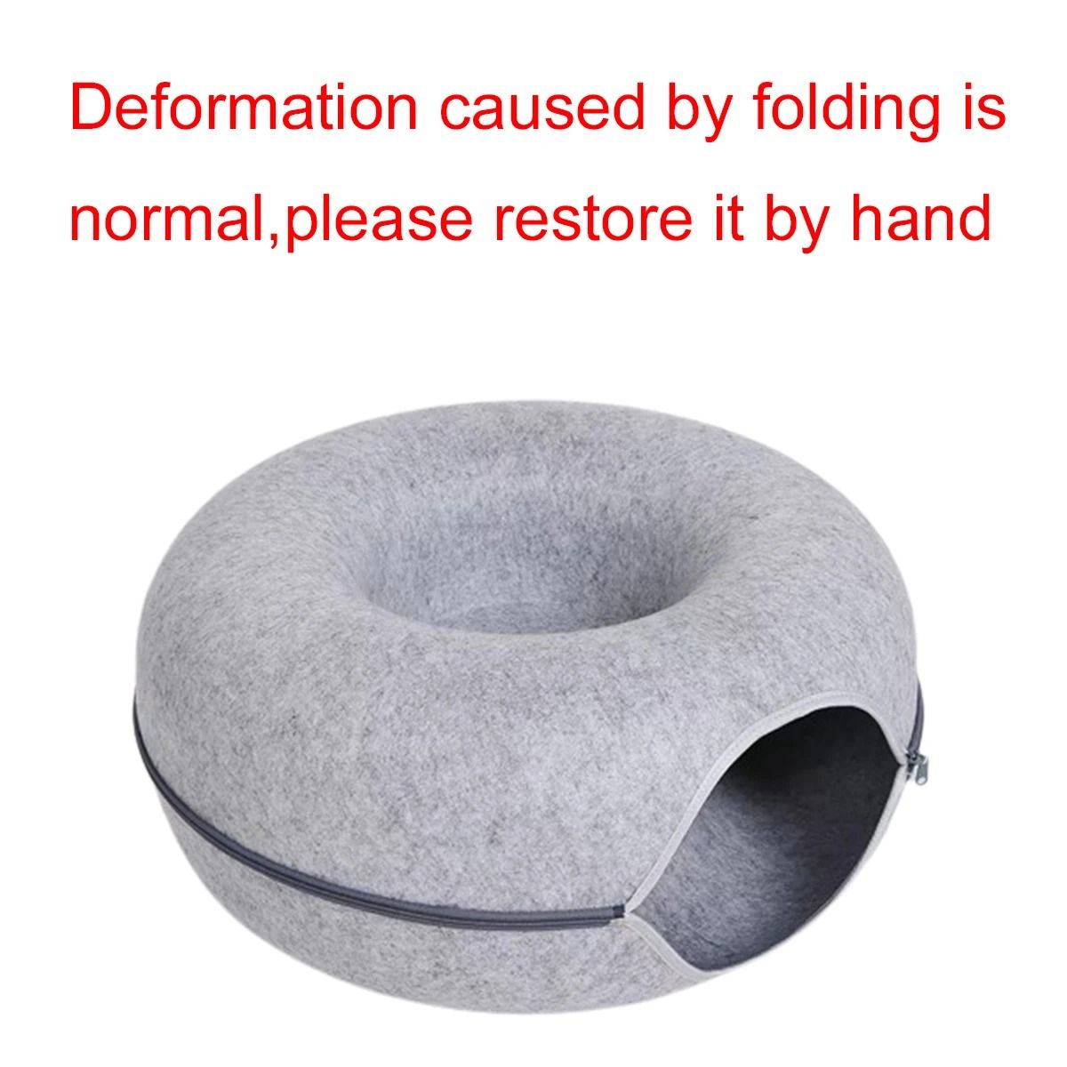 Felt Donut Cat Tunnel Bed with Breather Hole and Interactive Play Hideout