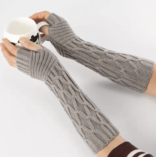 Womens Fingerless Knit Gloves Goth Punk Winter Arm Warmers