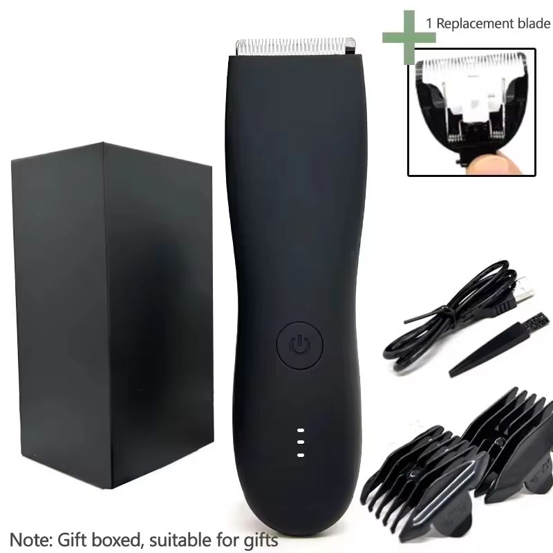 Men's Waterproof Body Hair Trimmer – Groin & Pubic Groomer with Replaceable Ceramic Blade