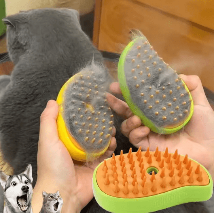 3-in-1 Electric Pet Steam Brush – USB Rechargeable Grooming Comb with Spray, Massage & Shedding Control