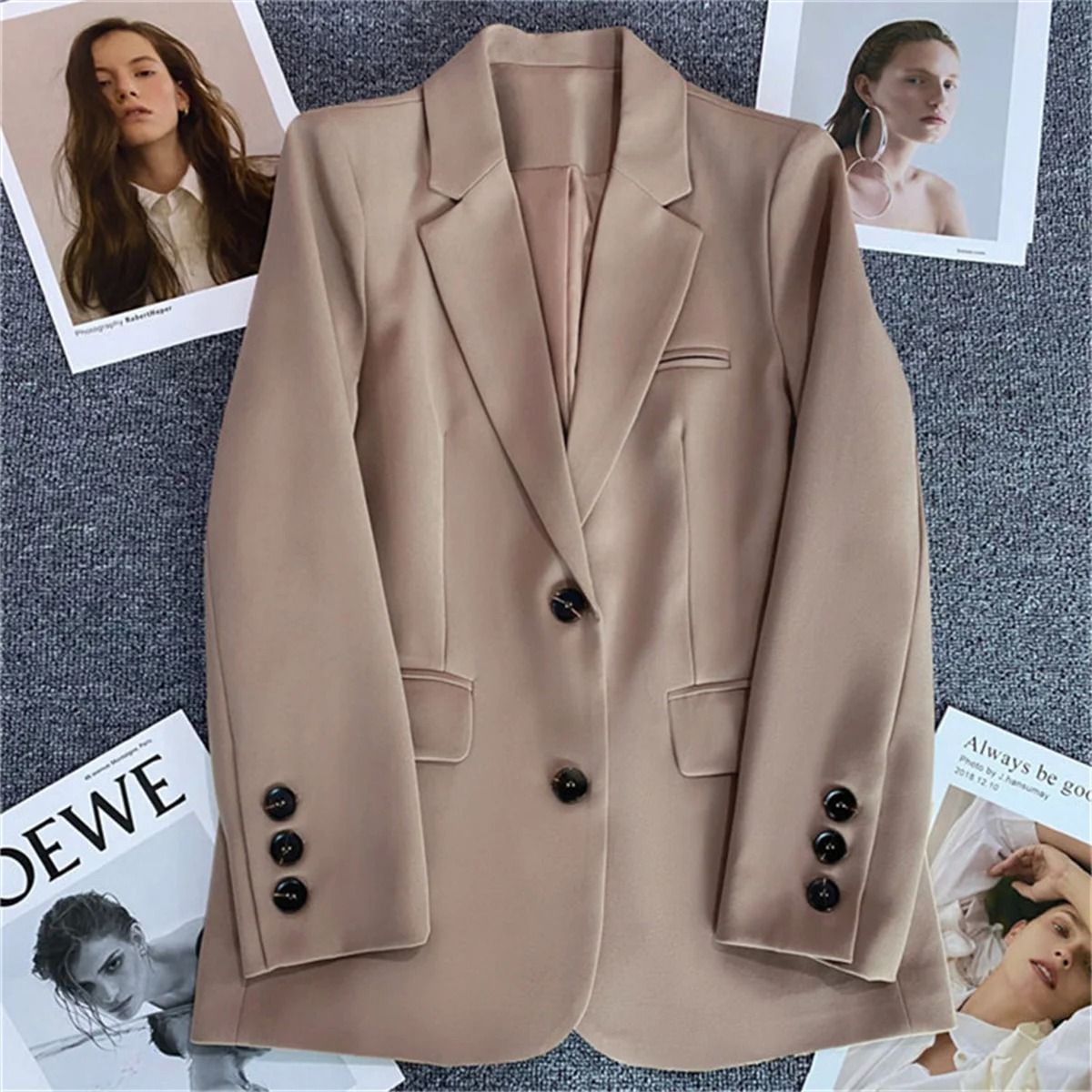 Korean Fashion Loose Boyfriend Style Brown Blazer for Women