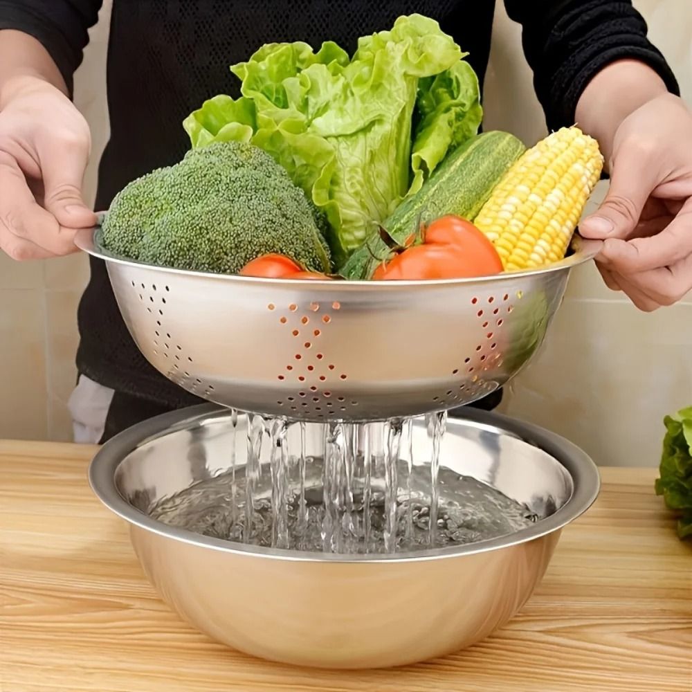Stainless Steel Kitchen Grater and Draining Bowl Set