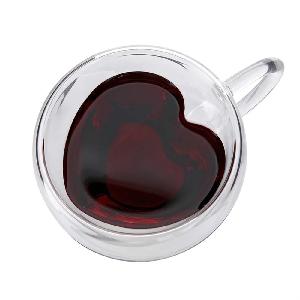Double-Layer Heart Glass Cup – Romantic Insulated Tea and Coffee Mug with Handle