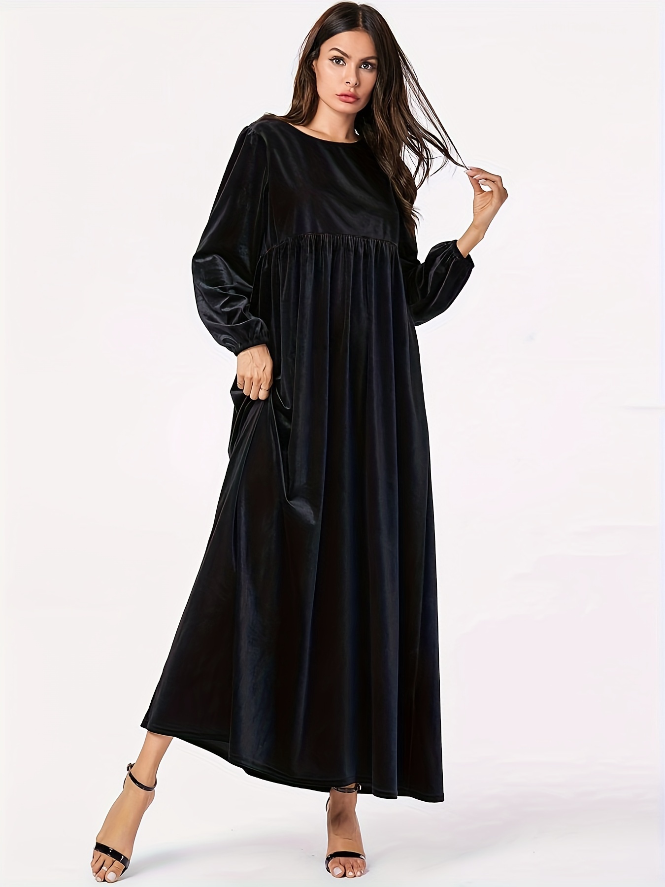 Solid Color Velvet Plus Size Women's A-Line Swing Dress for Autumn and Winter
