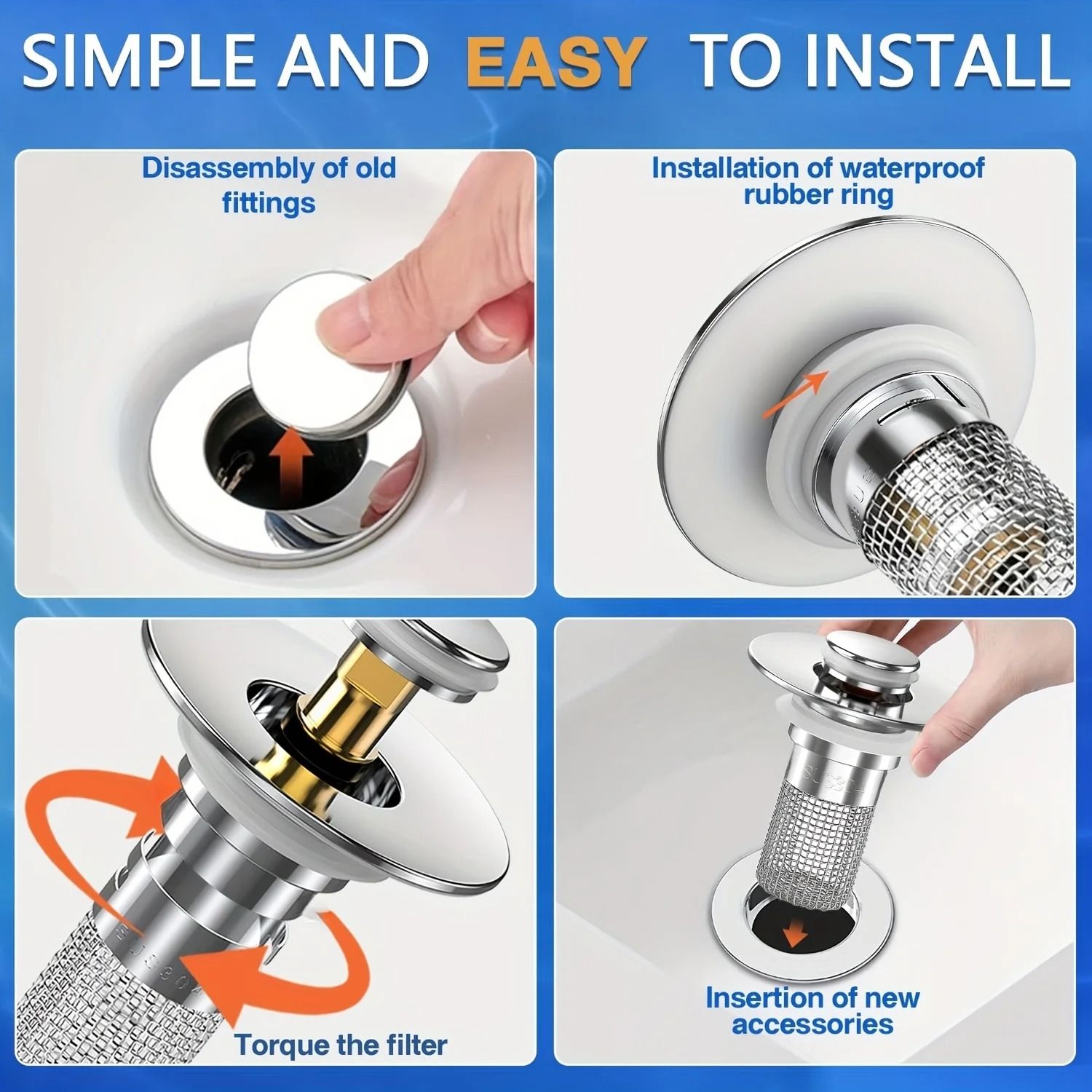 2 Pack Stainless Steel Pop Up Sink Strainer