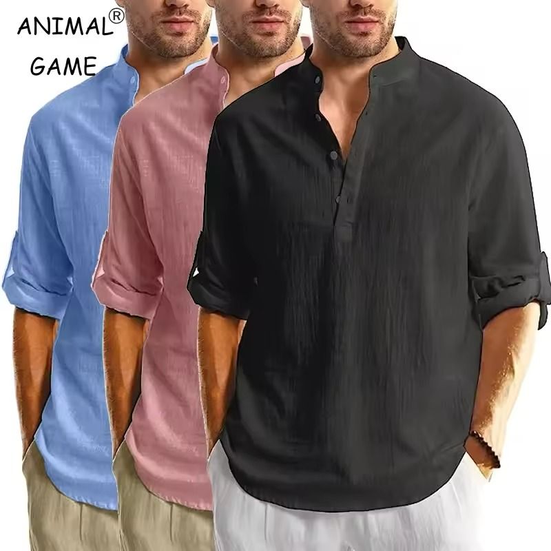 Long Sleeve Cotton Henley Shirt Lightweight Breathable Button Polo Top