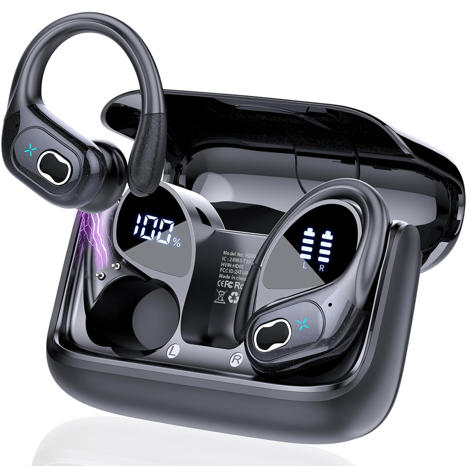 Wireless Bluetooth Earbuds with LED Display Noise Cancelling Waterproof Headphones