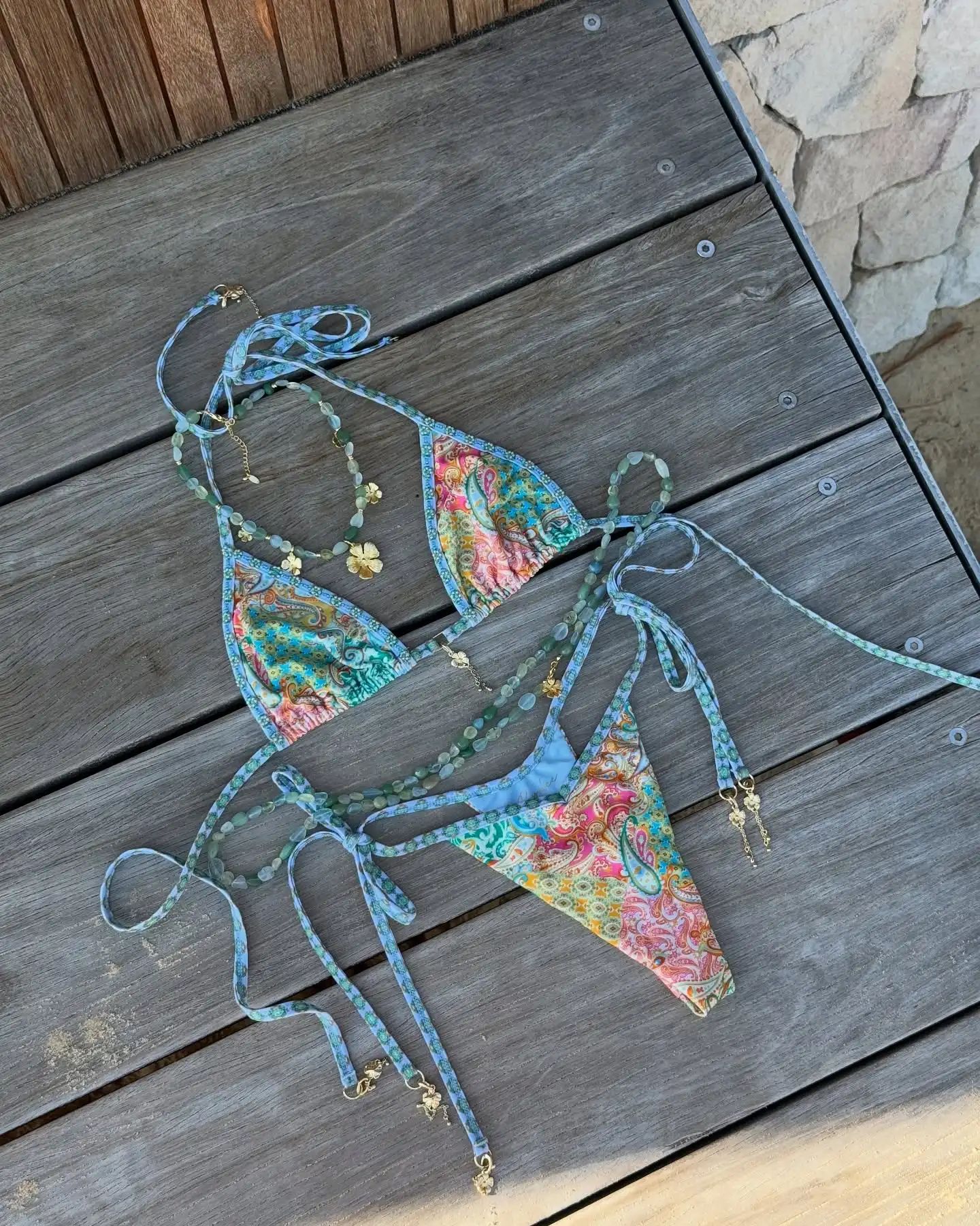 2025 Trend Triangle Striped Micro Bikini Set Women Sexy Swimwear
