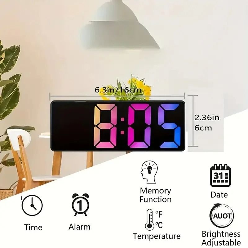 Digital Alarm Clock with Temperature and Adjustable Brightness