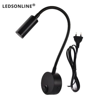Modern bedside reading light wall sconce with flexible gooseneck and on/off switch