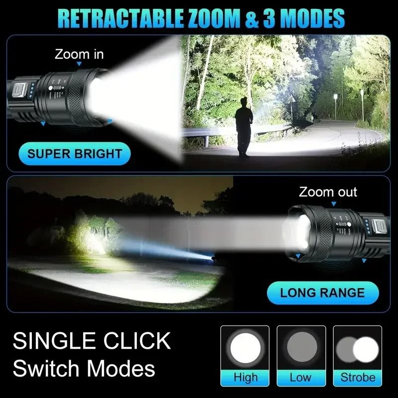 Super Bright USB Rechargeable LED Flashlight with Long Range Beam