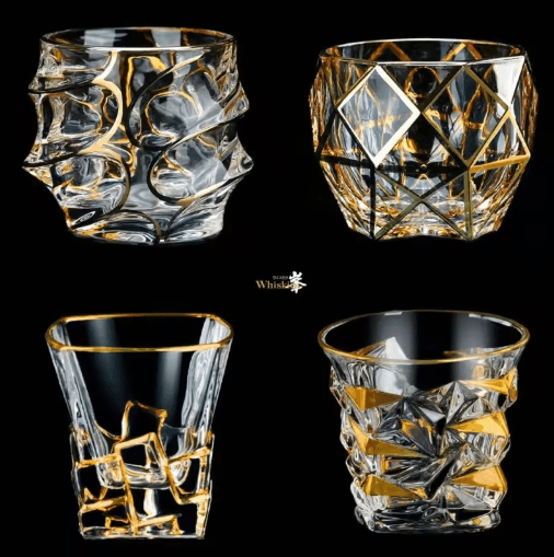 Gold Line Crystal Whiskey Tumblers Set Golden Rim Whisky Glasses for Cocktails Wine and Beer