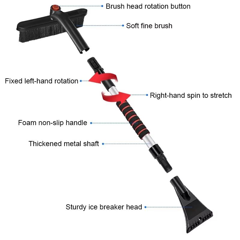 Extendable Car Snow Shovel Ice Scraper and Windshield Cleaning Brush Snow Removal Tool