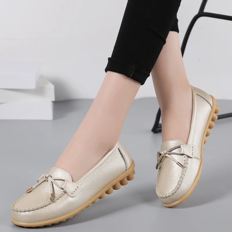 Genuine Leather New Woman Flats Shoes Ballet Flat Sneakers Soft Moccasins Ladies Boat Ballerina Espadrilles Creepers