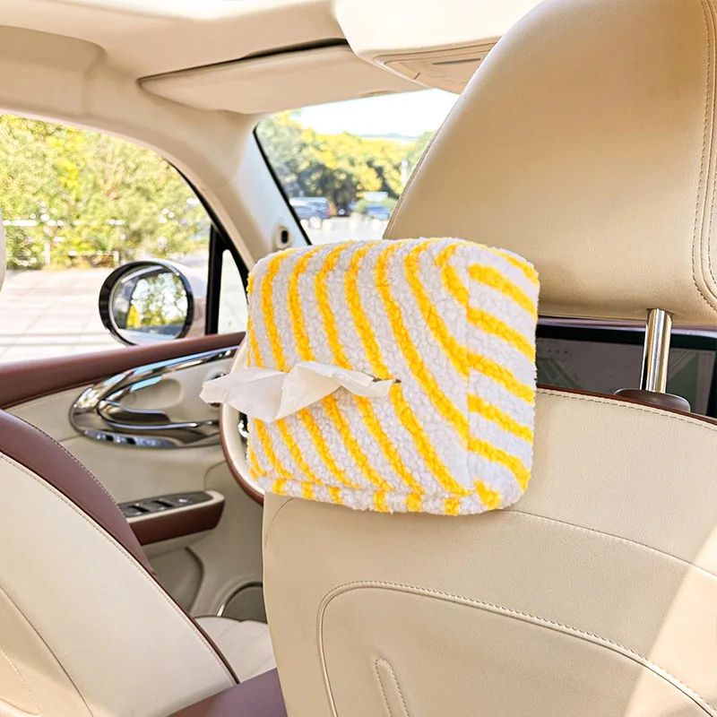 High End Striped Plush Hanging Car Tissue Box