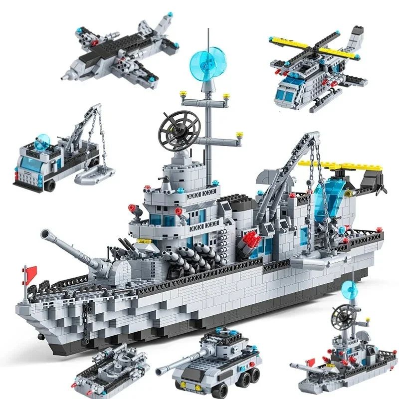 1560pcs 6 in 1 Military Navy Ship Building Block Set
