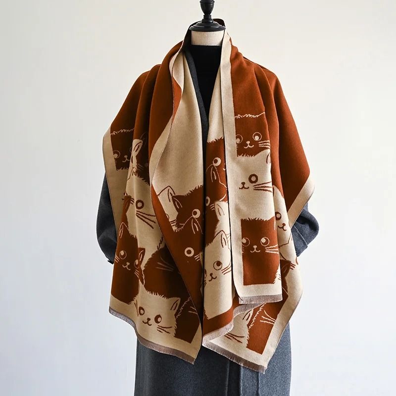 2024 Fashion Cute Cat Jacquard Pashmina | Premium Cashmere Winter Warmth Shawl & Coldproof Blanket System