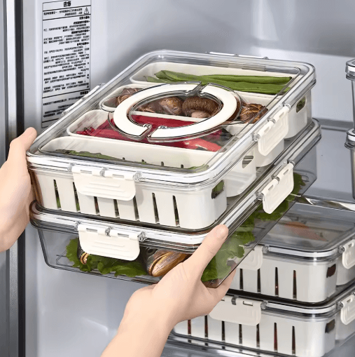 Portable Snack Tray with Handle and Divided Veggie Serving Container