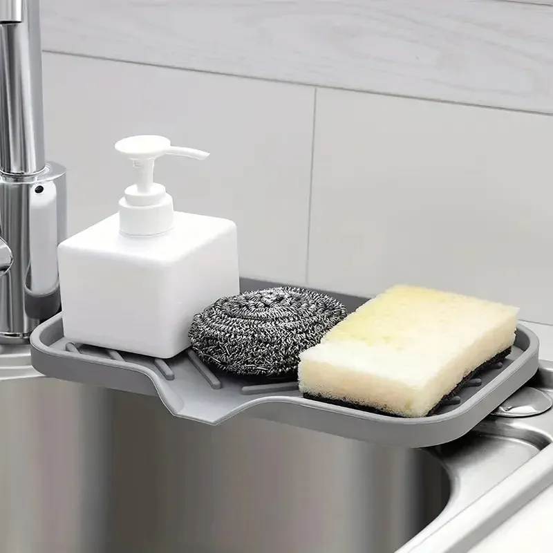 Countertop Sink Organizer, Sink Silicone Tray With Drain, Soap Storage Rack for Kitchen