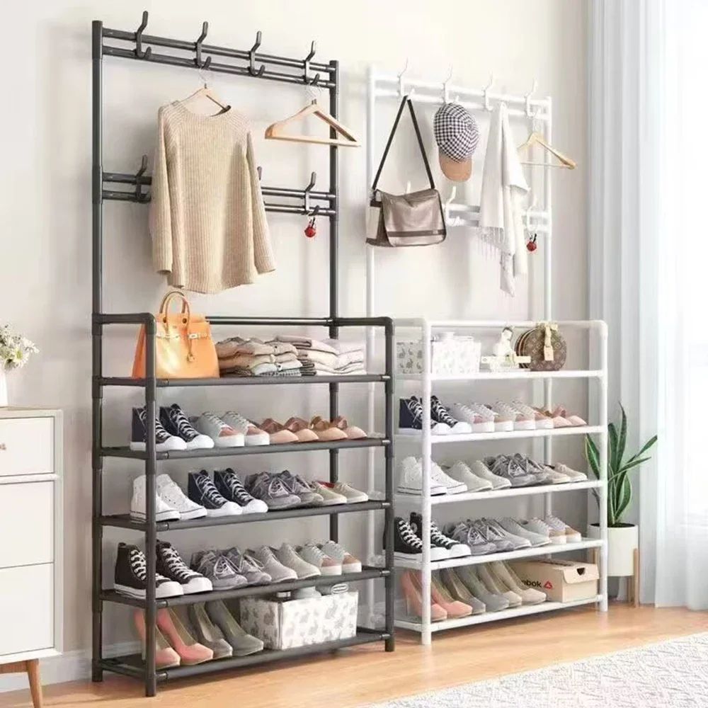 4-5 Tier Multifunctional Plastic Storage Rack Organizer, Floor Standing Shoe & Clothes Shelf, Easy Assembly Home Storage