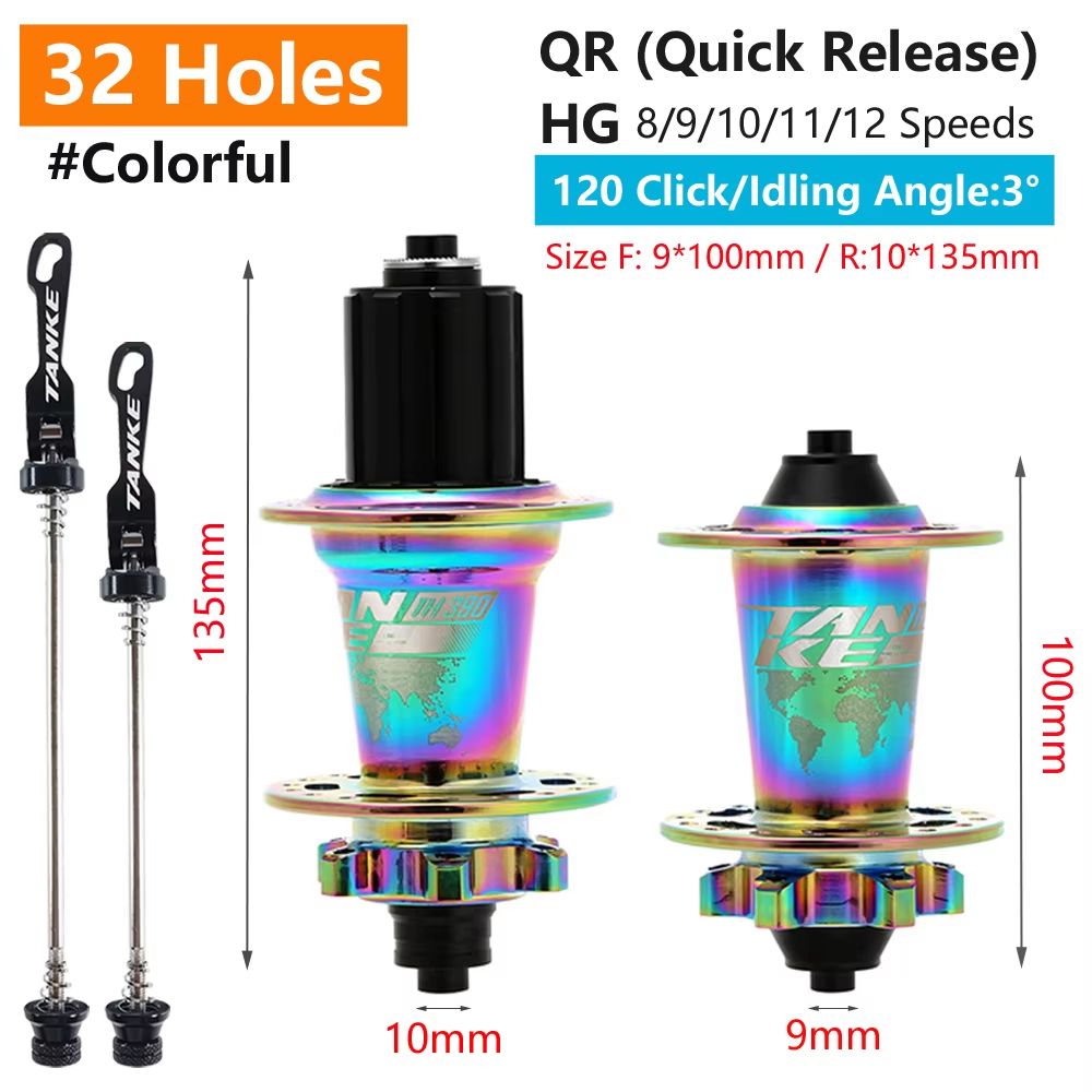 TANKE 120-Click 6-Bearing MTB Hub – 28/32/36H Disc Brake Front & Rear (8-12 Speed)