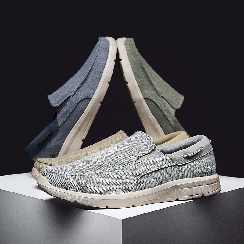 Fashion Casual Men Shoes Lightweight Breathable Canvas Slip On Loafers Driving Sneakers Summer Shoes