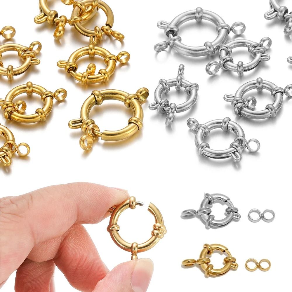Stainless Steel Gold Round Spring Clasps Set for Jewelry Making