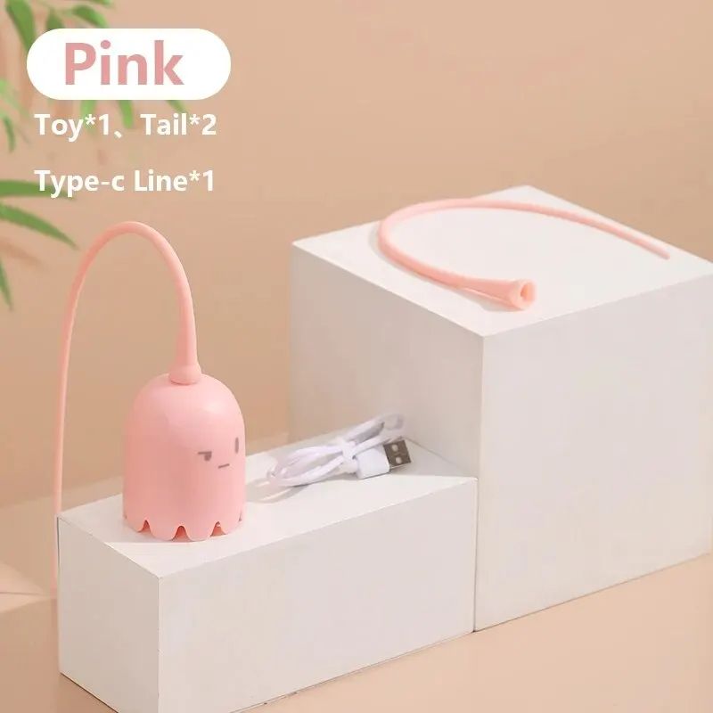 Electric Cat Teasing Stick Intelligent Tail Wagging Cat Toy with Silicone Tail Automatic Rotating Motion, USB Recharge