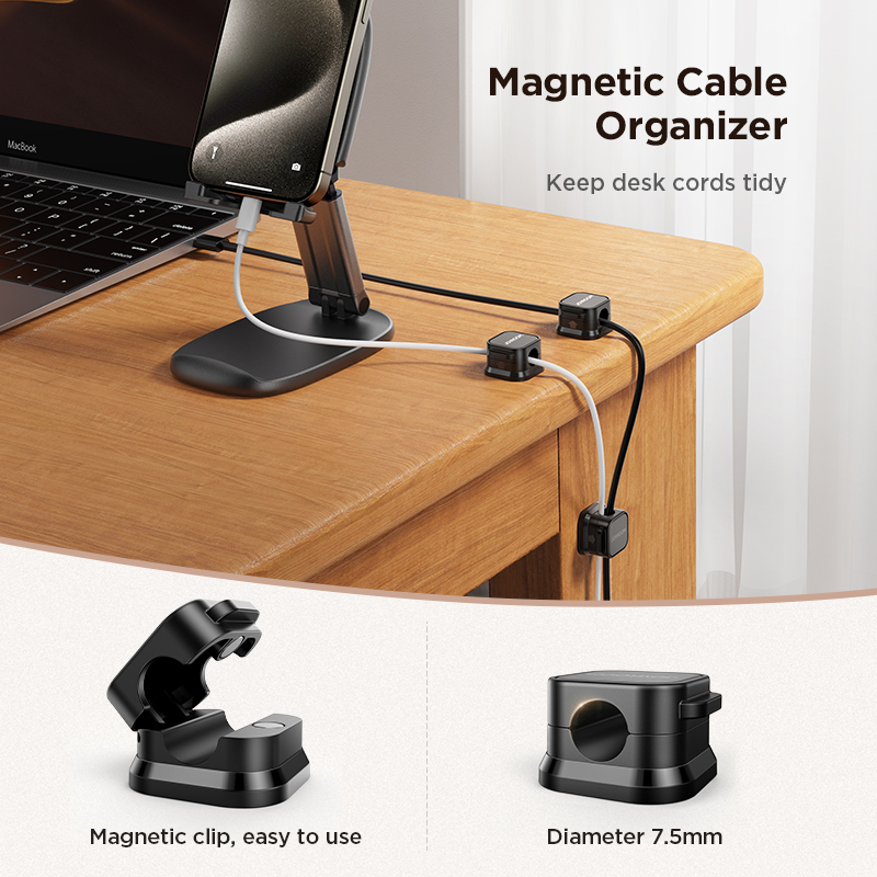 Smooth Magnetic Cable Clips, Adjustable Cord Holder for Desk Wire Management, Cable Organizer Keeper