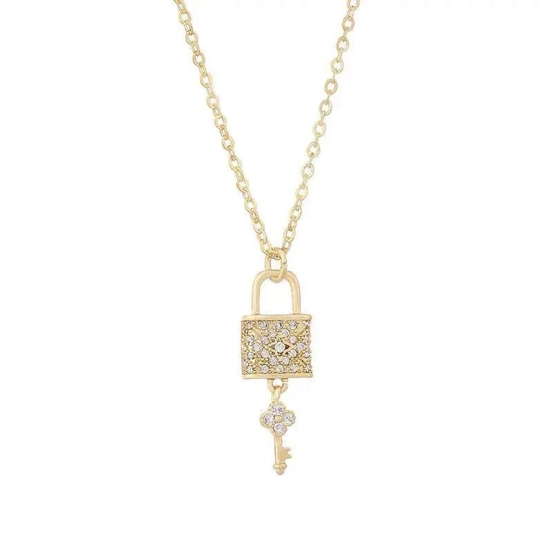 Zircon Crystal Lock and Key Pendant Necklace