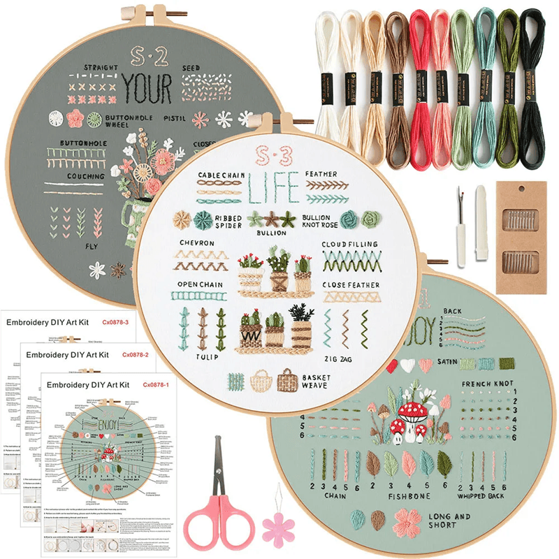 3-Piece Embroidery Kit for Beginners – Stamped Cross Stitch Set with Tools and Practice Patterns