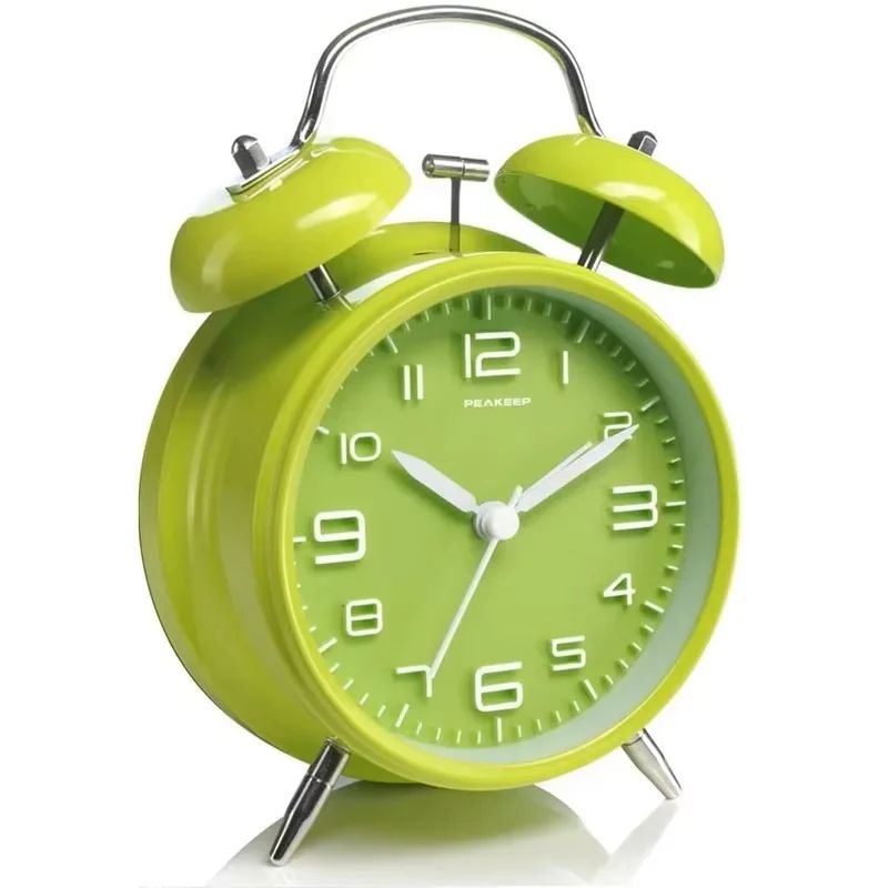 Classic Loud Twin Bell Alarm Clock with Backlight – Retro Metal Desk Clock, Battery Operated