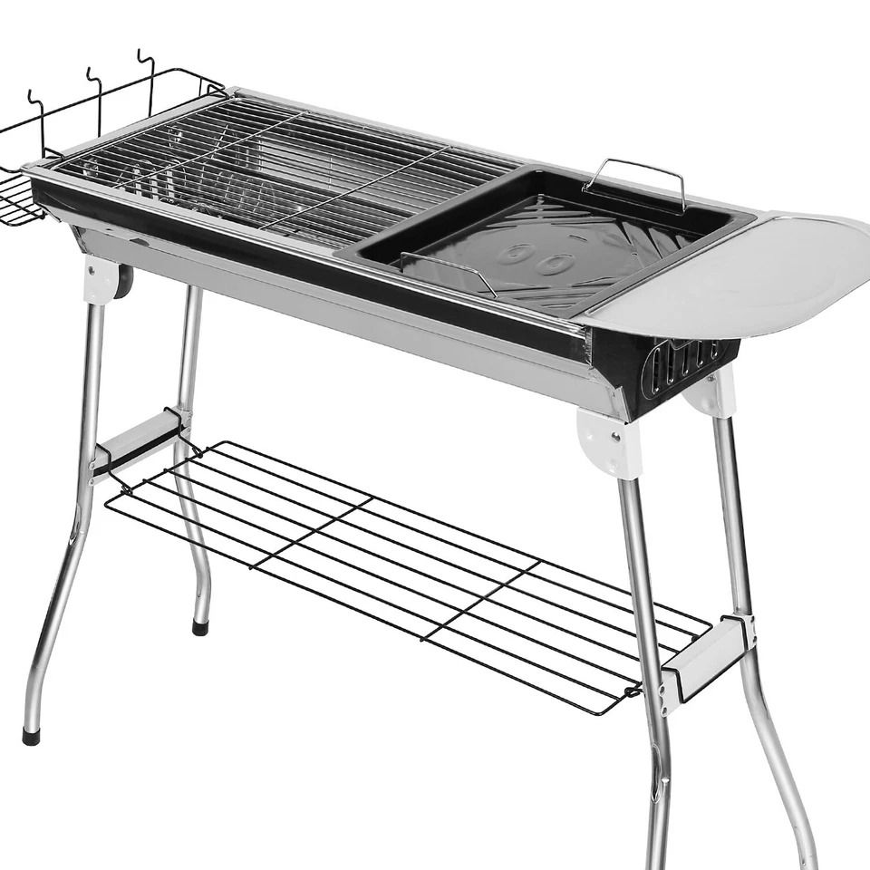 Stainless Steel BBQ Grill Portable Folding Design, Non-Stick Frying Pan, Perfect for Camping and Picnic, Large BBQ Area