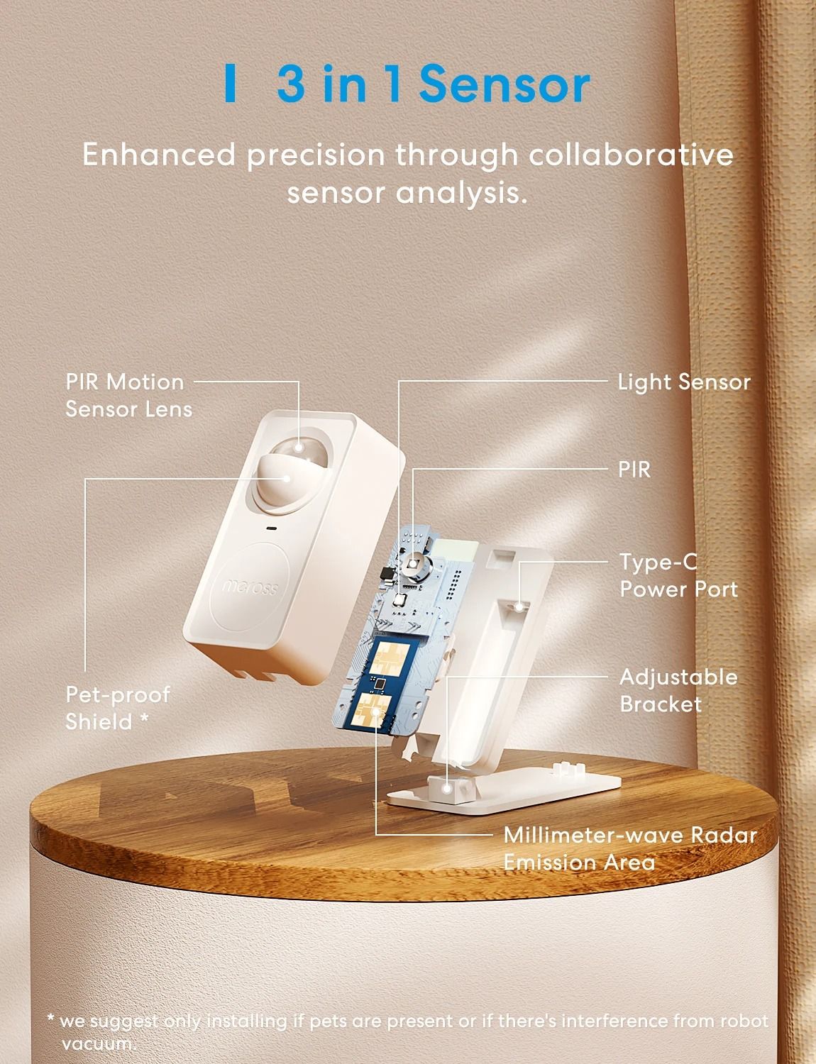 Meross Matter WiFi Human Presence Sensor with Radar-Based Distance and Luminance Detection for Smart Home Integration