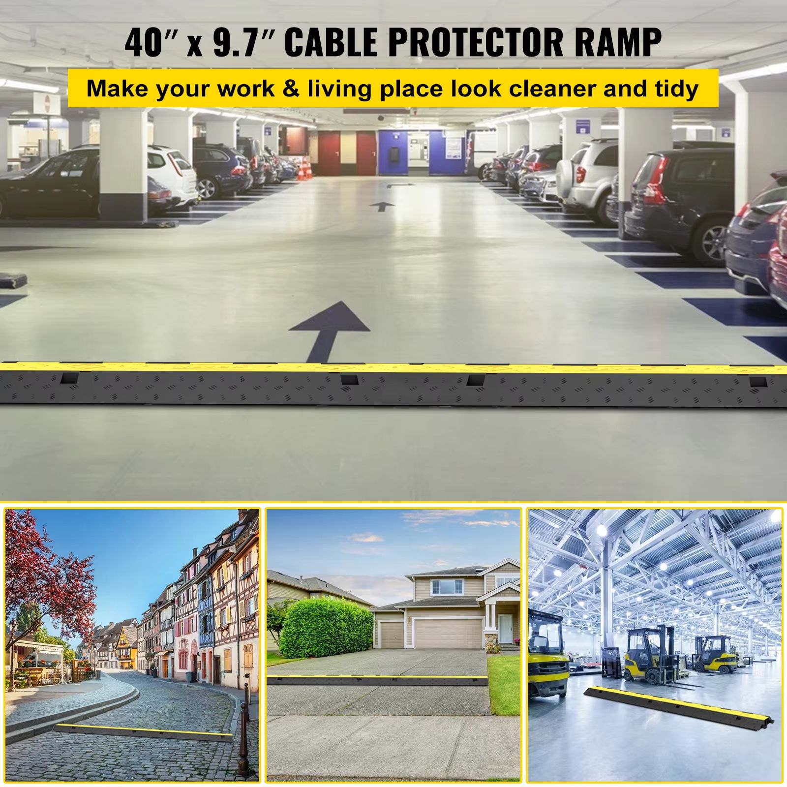 SucceBuy 2-Channel Heavy Duty Cable Protector Ramp – Rubber & PVC Cord Cover with 11,000LBS Load Capacity for Driveways,
