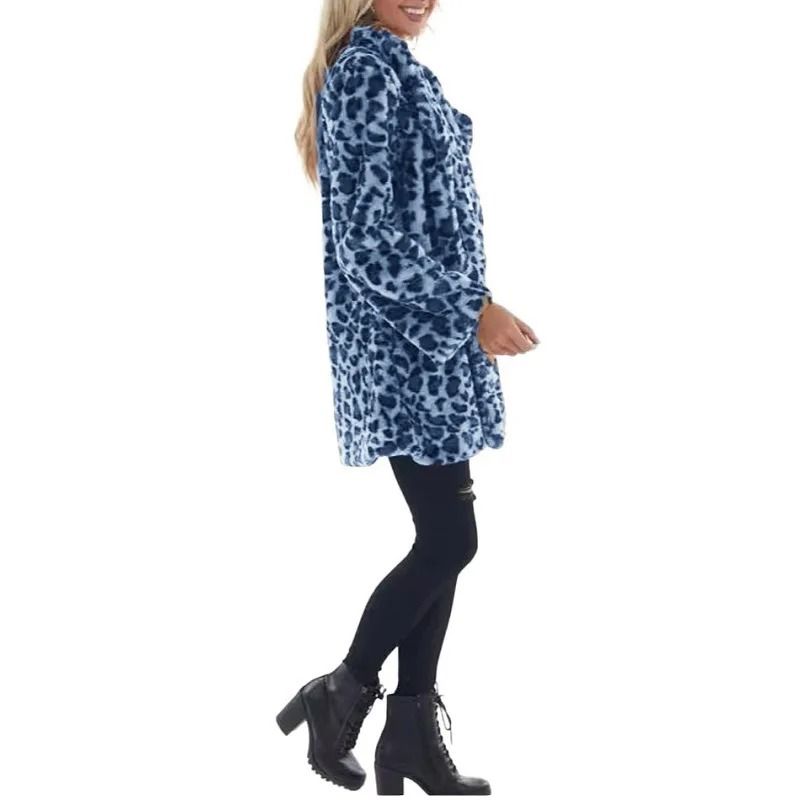 Womens Leopard Faux Fur Coat | Premium Winter Streetwear Overcoat & Casual Turn-Down Collar Jacket