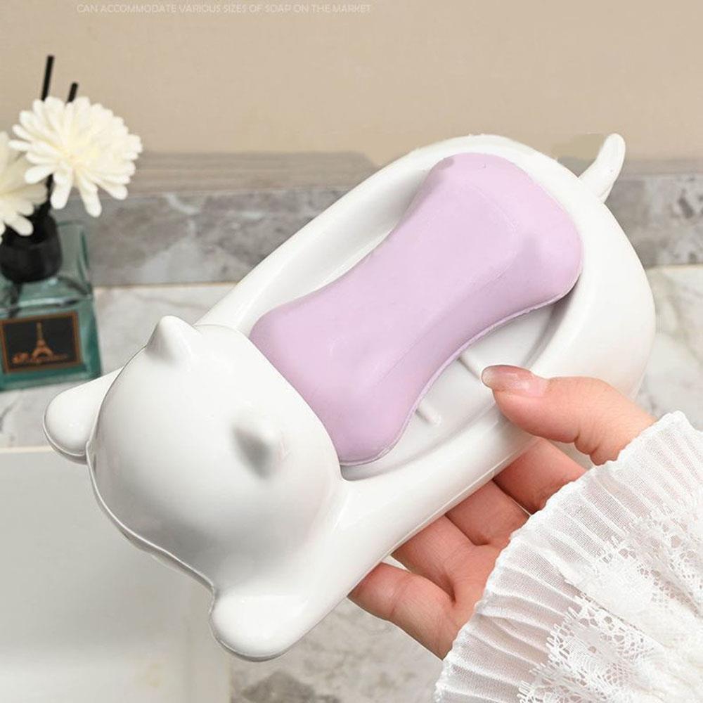 Cute Cat-shaped Soap Dish, Drain able Sponge Soap Bar Holder, Creative Water Drain Soap Tray for Household