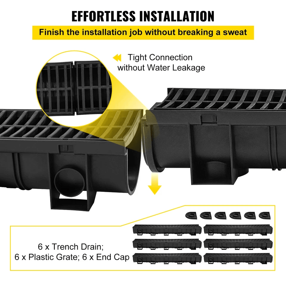 Driveway Channel Drain Kit, Plastic Grate Trench Drainage System