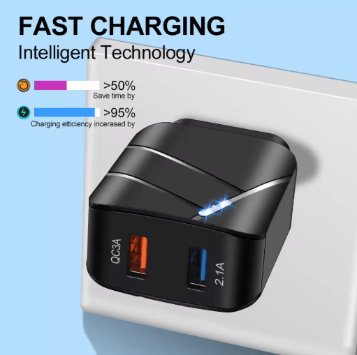 28W Dual USB QC3.0 Fast Charger with LED Light EU Plug