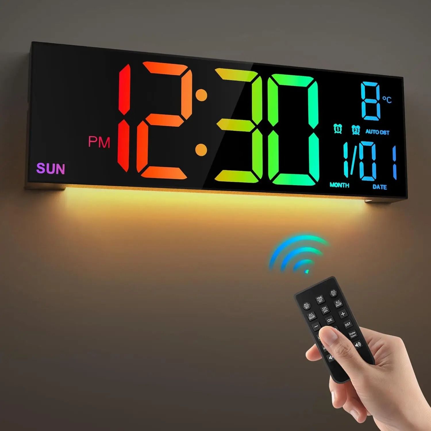 16.2 Inch Large RGB Digital Wall Clock with Remote Control