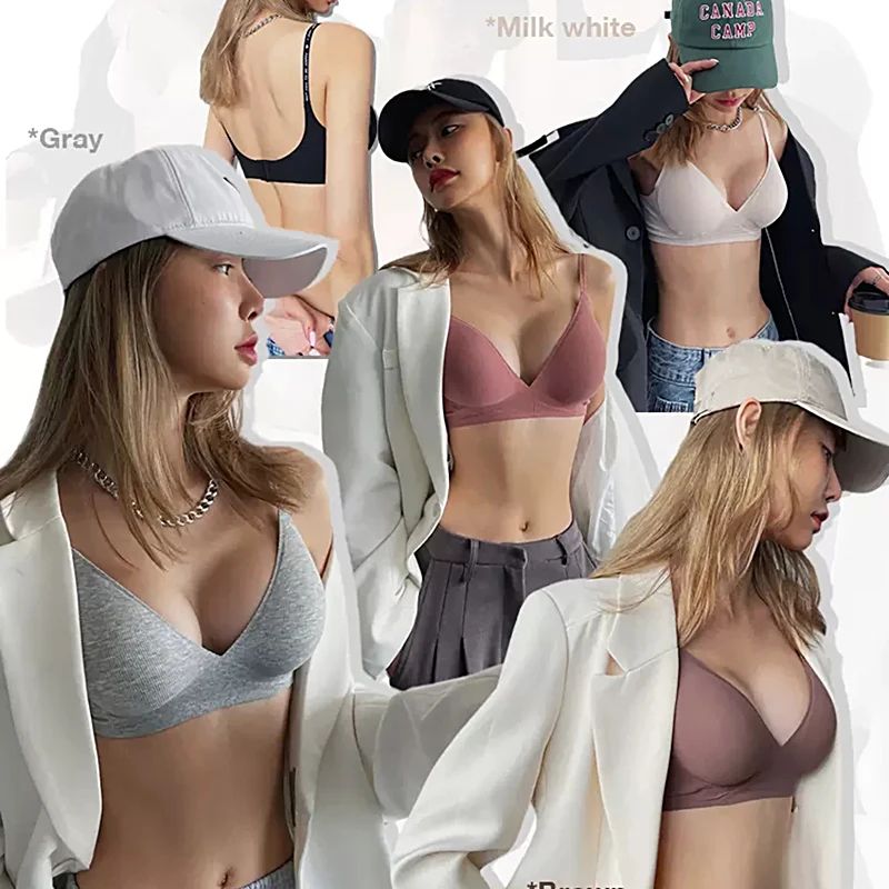 FINETOO Deep V Wireless Padded Bralette – Trendy Knit Seamless Everyday Bra S-XL
