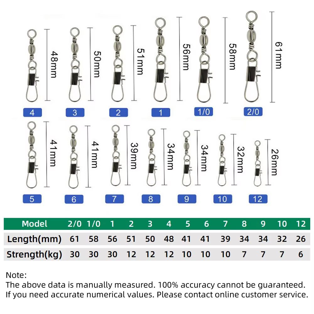 Carbon Steel Pike Fishing Barrel Bearing Rolling Swivel and Pin Connector Set (20–100pcs)
