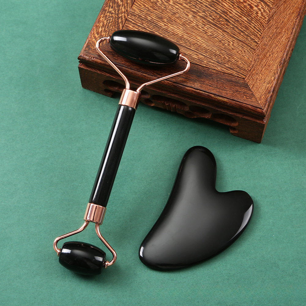 Pink Natural Resin Jade Roller Gua Sha Scraper Set, Face Lift Massager, Anti-Wrinkle & Double Chin Remover Beauty Skin