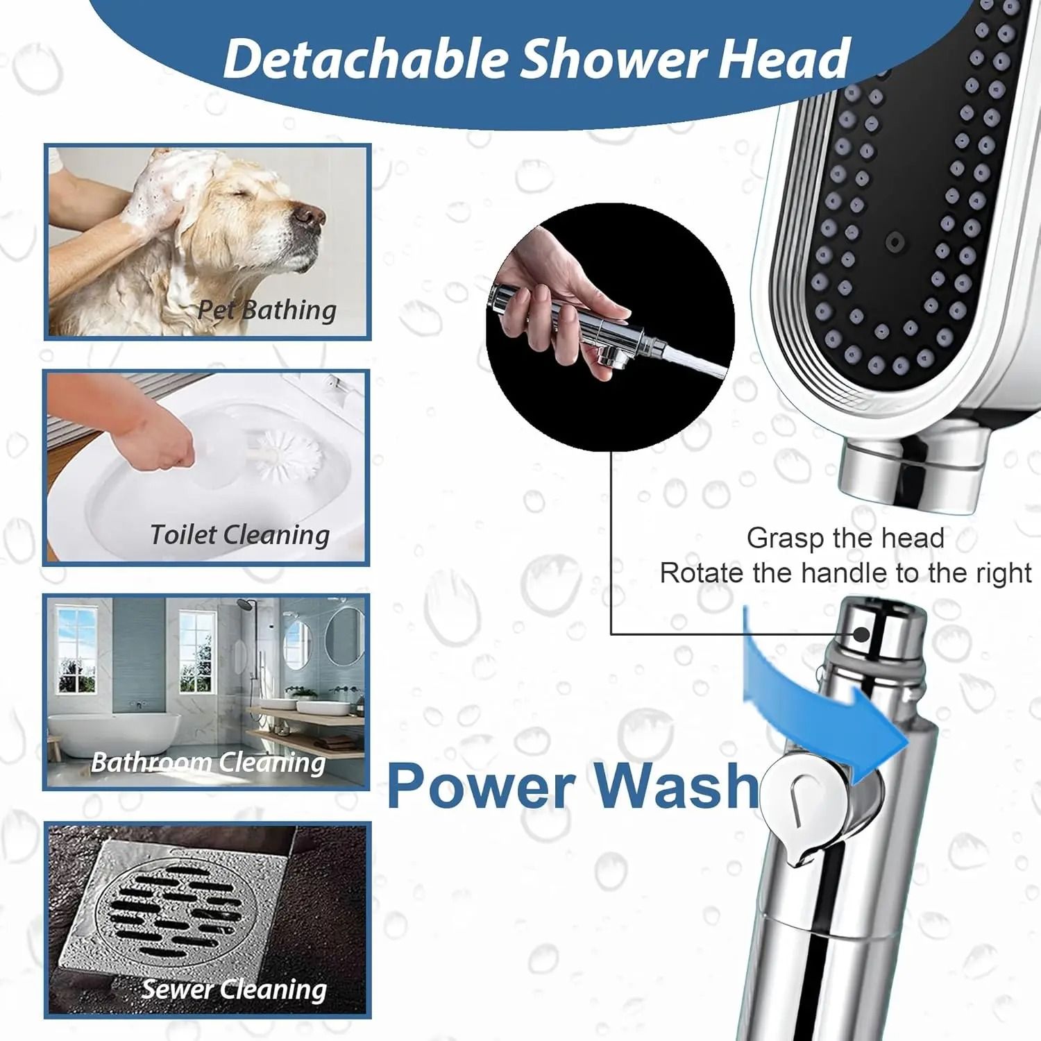 3 Modes Powerful Handheld Shower Head Anti-Clogging and Anti-Limescale Flexible Bath Head