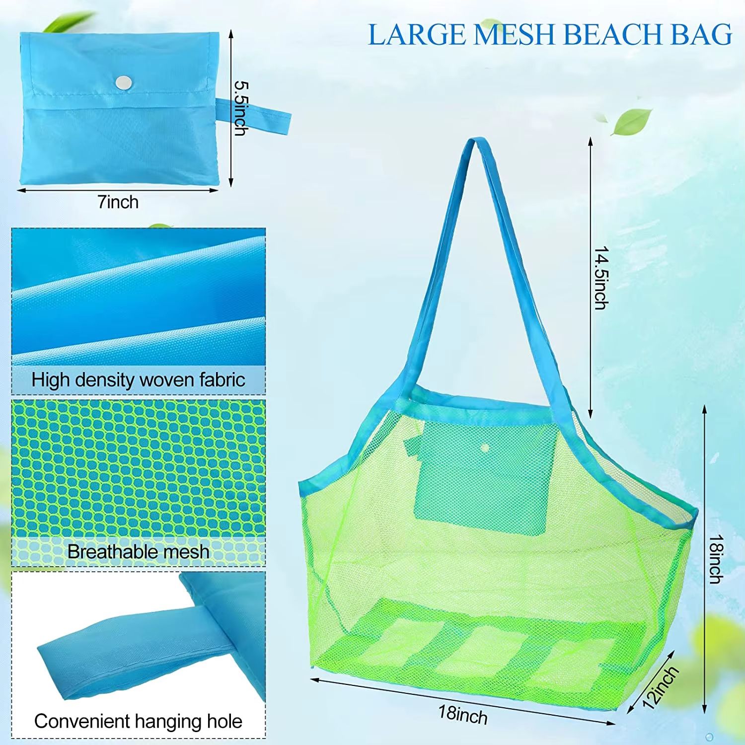 Kids Beach Mesh Bag Backpack for Sand Toys, Towels, and Beach Essentials