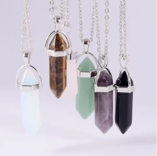 CrystalPoint Obsidian Chakra Pendant Necklace – Natural Crystal Pendulum Necklace Hexagonal Point