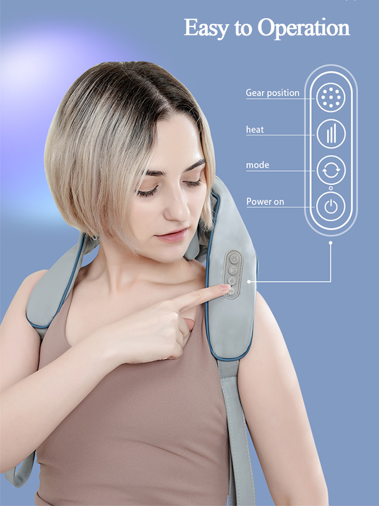 Wireless Trapezius Neck Back Massager with 8 Heads, Electric Kneading Massage Shawl for Neck, Shoulder, and Muscle Pain