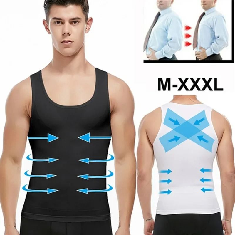 Mens Slimming Body Shaper Compression Shirt for Abdomen and Chest Support